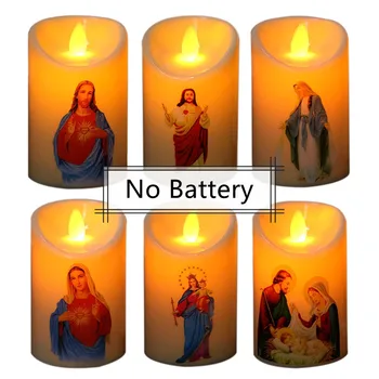  Nobena Baterija ne Jezusa Kristusa Sveče Žarnice LED Tealight Romantično Steber Svetlobe, Ustvarjalne Brezplamensko Elektronska Sveča Baterijski pogon
