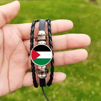  Palestinsko Zastavo Temo Času Gem Zapestnica Vsestranski Moških In Žensk Retro Večplastne Tkanje Beaded Zapestnica Obrti